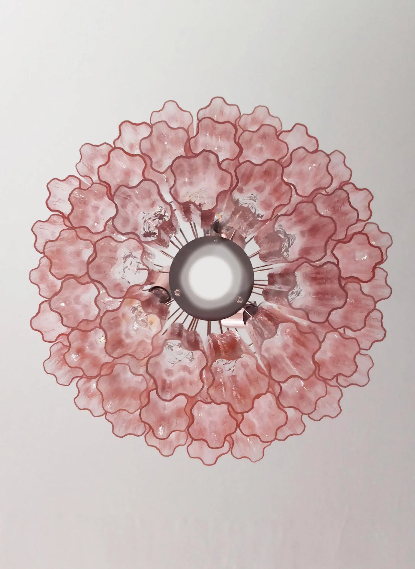Lámpara de araña de tubo de cristal de Murano rosa