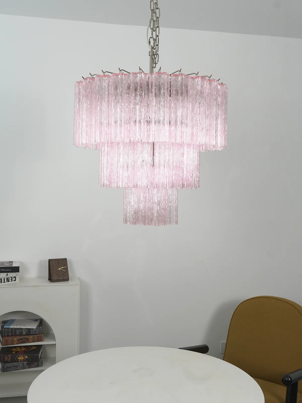 Lámpara de araña de tubo de cristal de Murano rosa