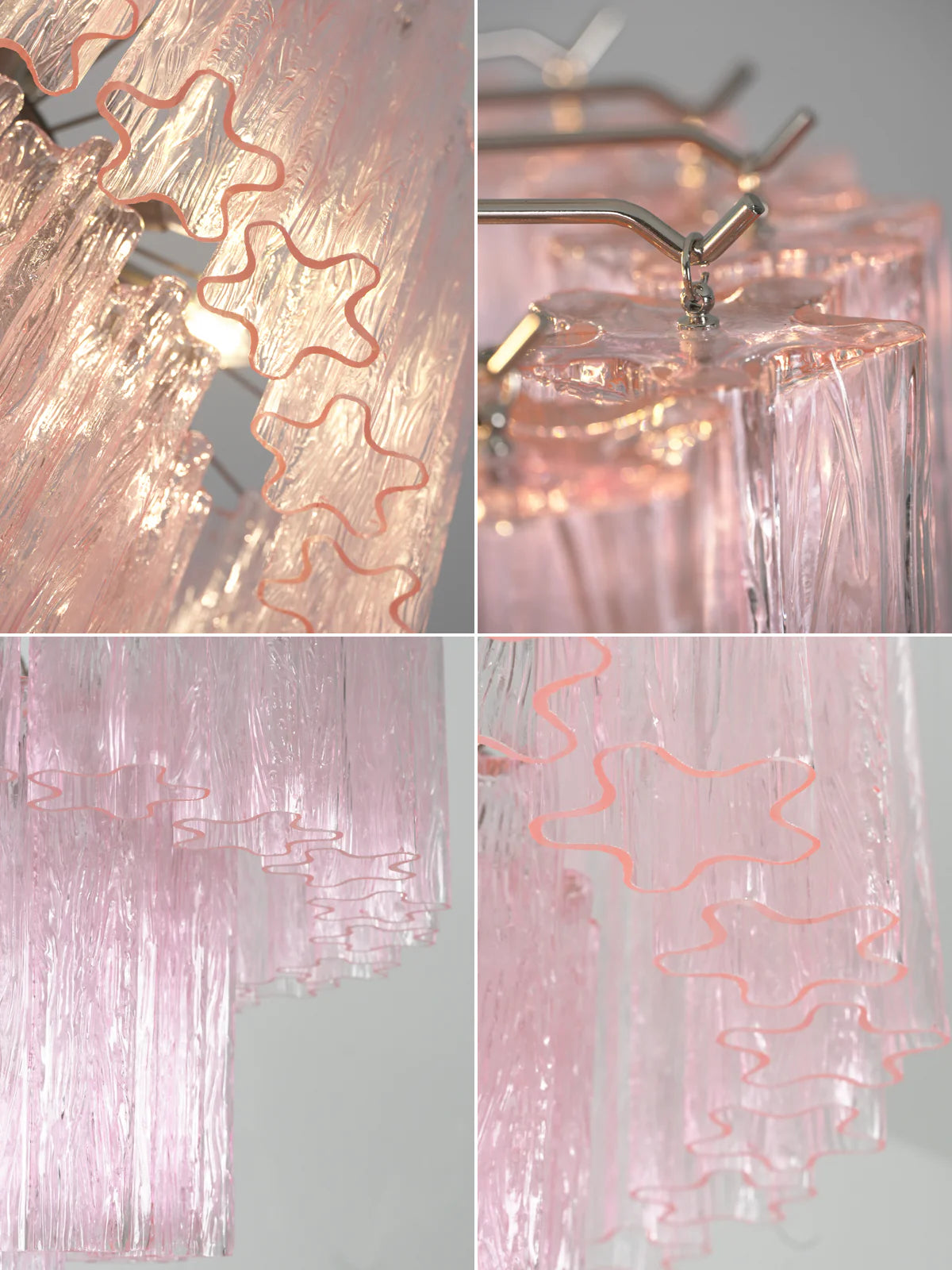 Lámpara de araña de tubo de cristal de Murano rosa