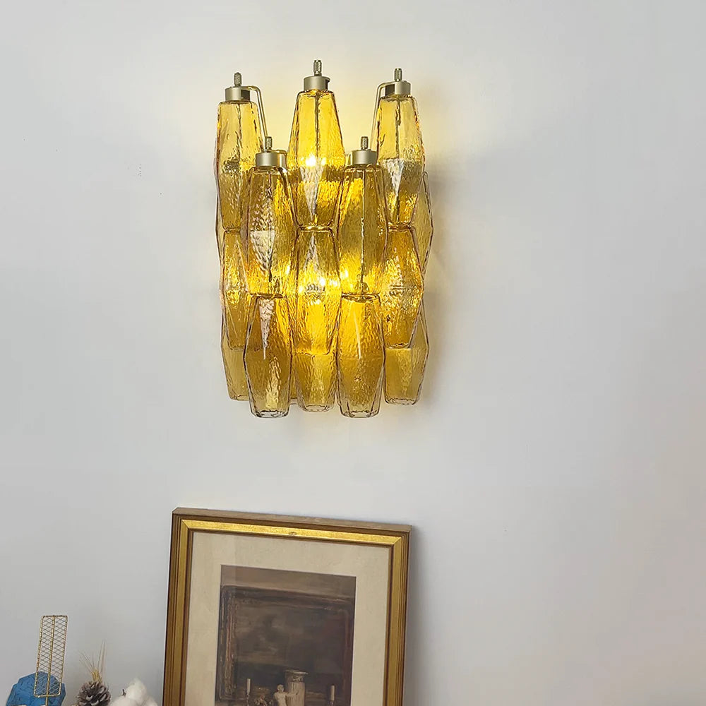 Apliques de pared de cristal ámbar Murano Poliedri