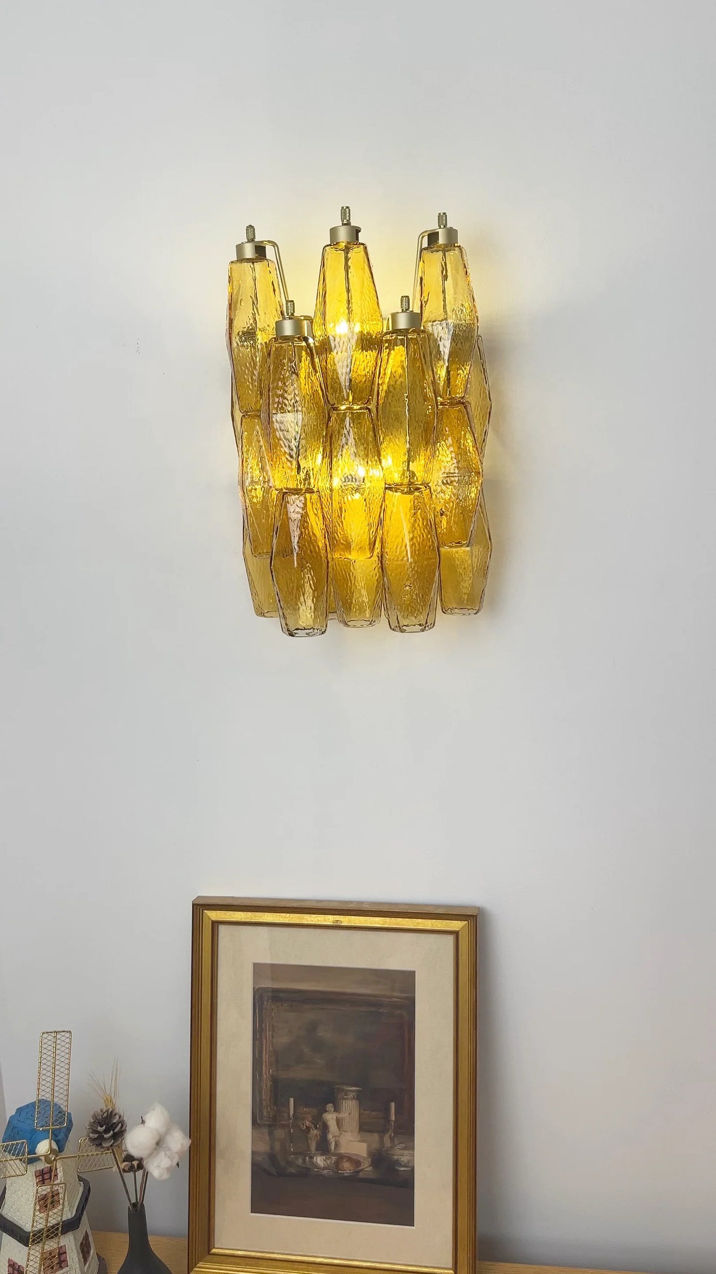Apliques de pared de cristal ámbar Murano Poliedri