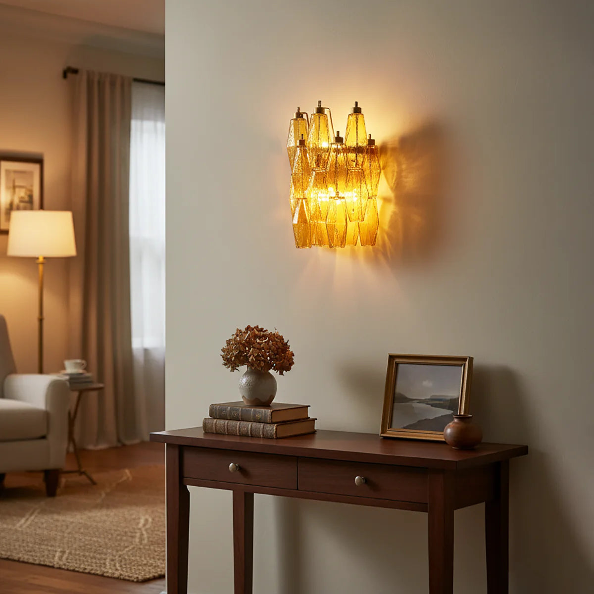Apliques de pared de cristal ámbar Murano Poliedri