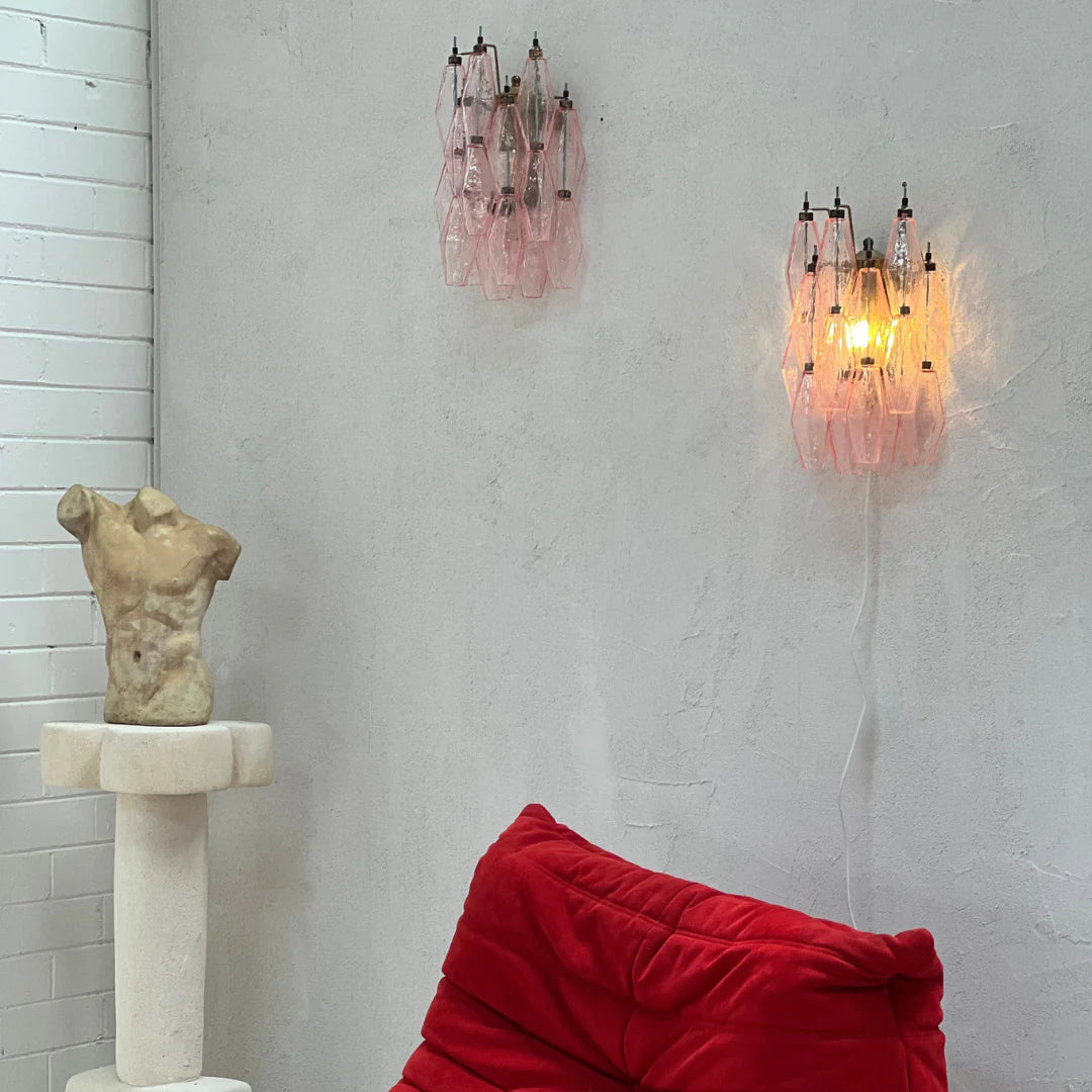 Apliques de pared Murano Poliedri de cristal rosa