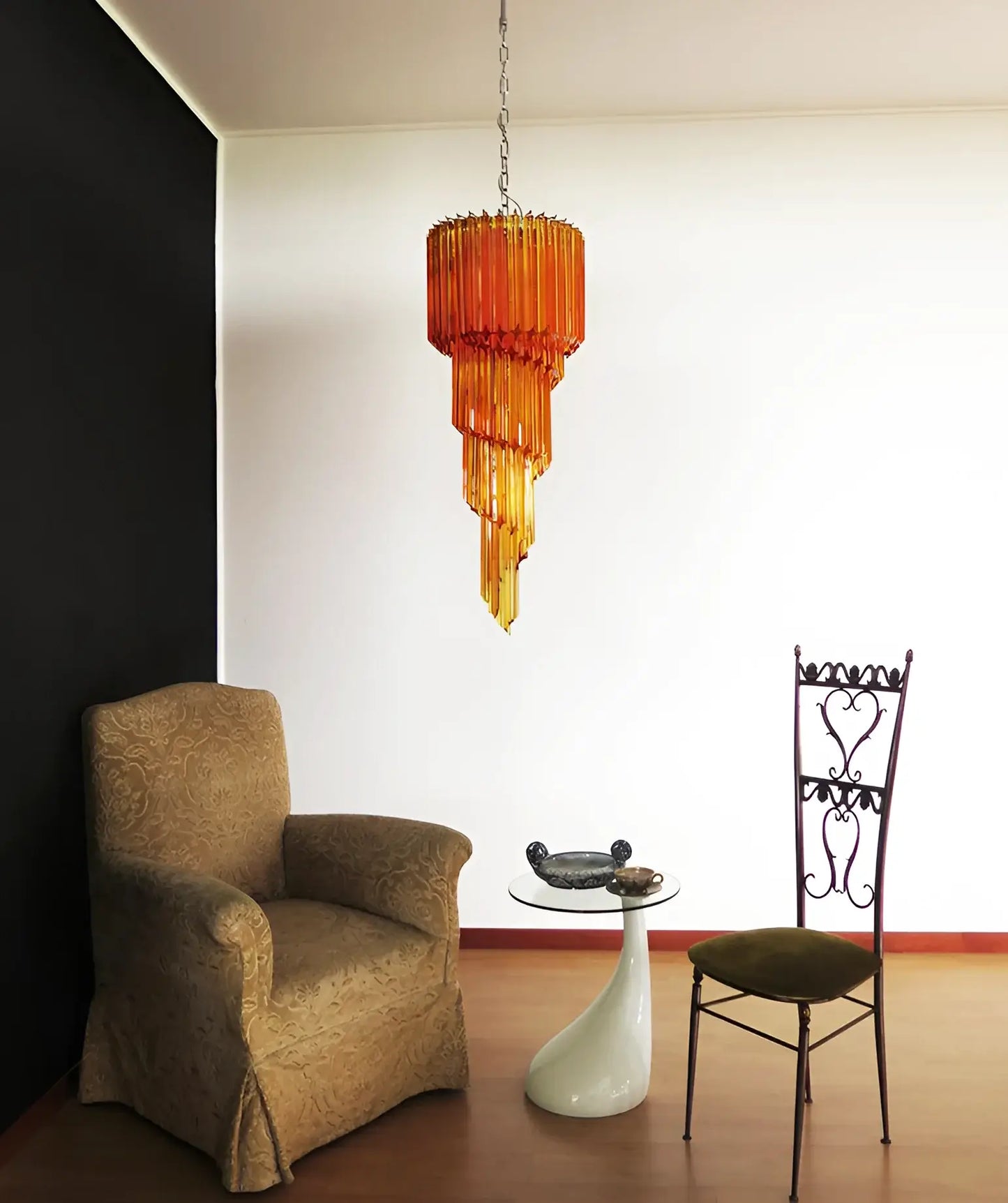 Lámpara de Araña Murano en Espiral de Cristal Prismático Ámbar