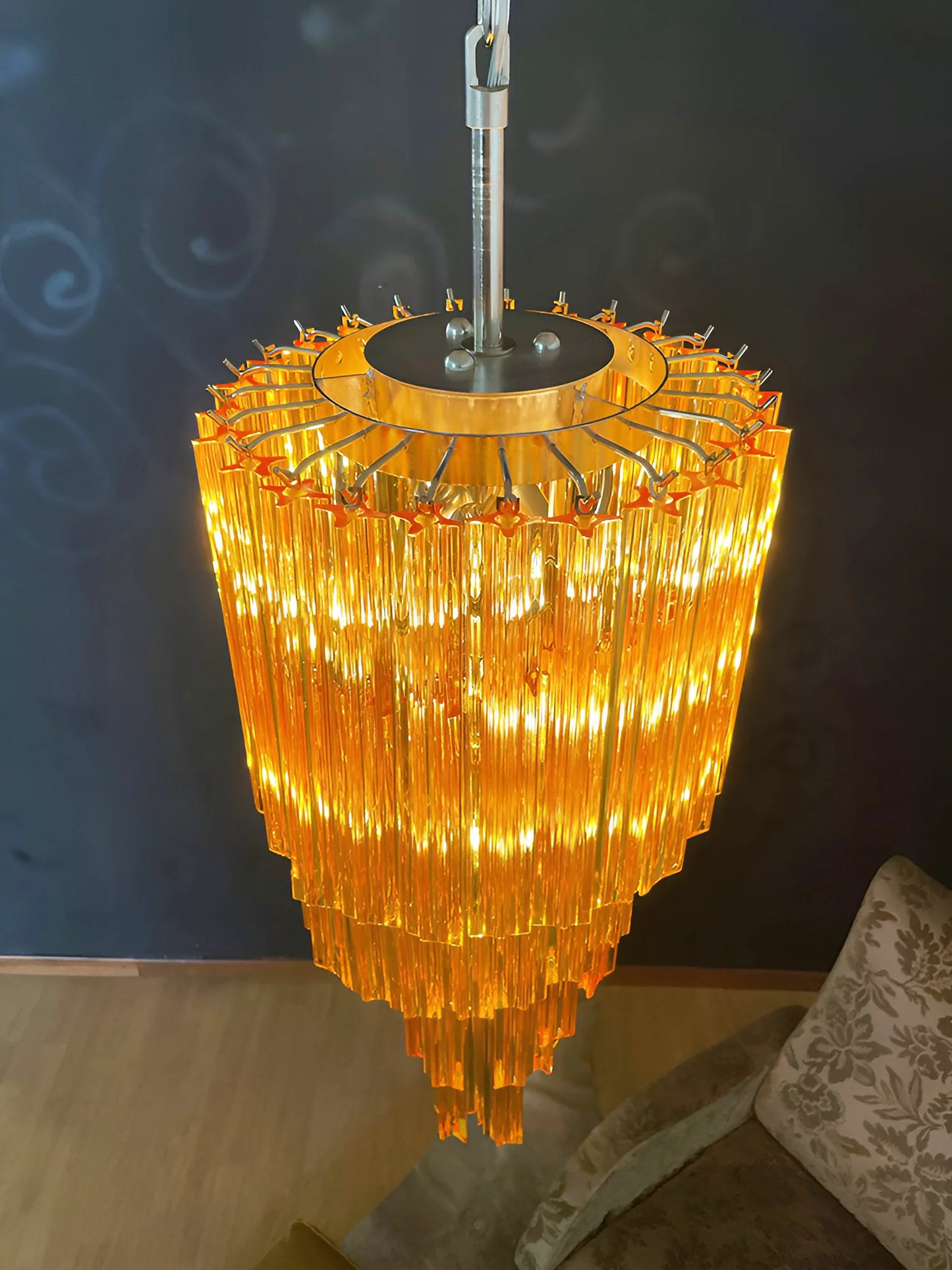 Candelabro Ámbar con Prismas Espirales de Murano