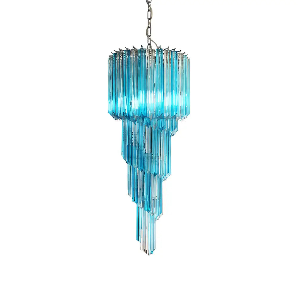 Lámpara de araña de cristal azul transparente Murano Spiral Prism