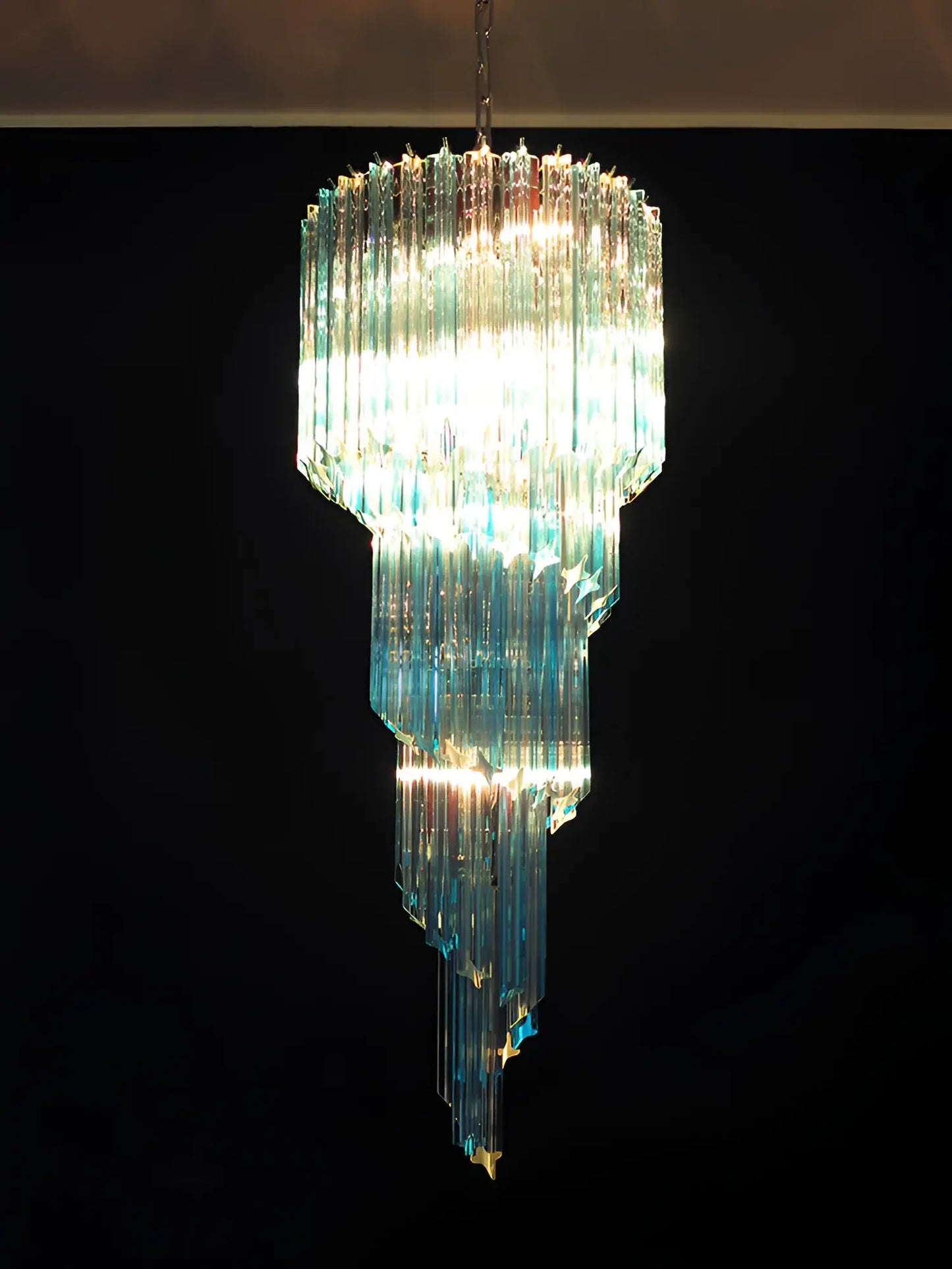 Lámpara de araña de cristal azul transparente Murano Spiral Prism