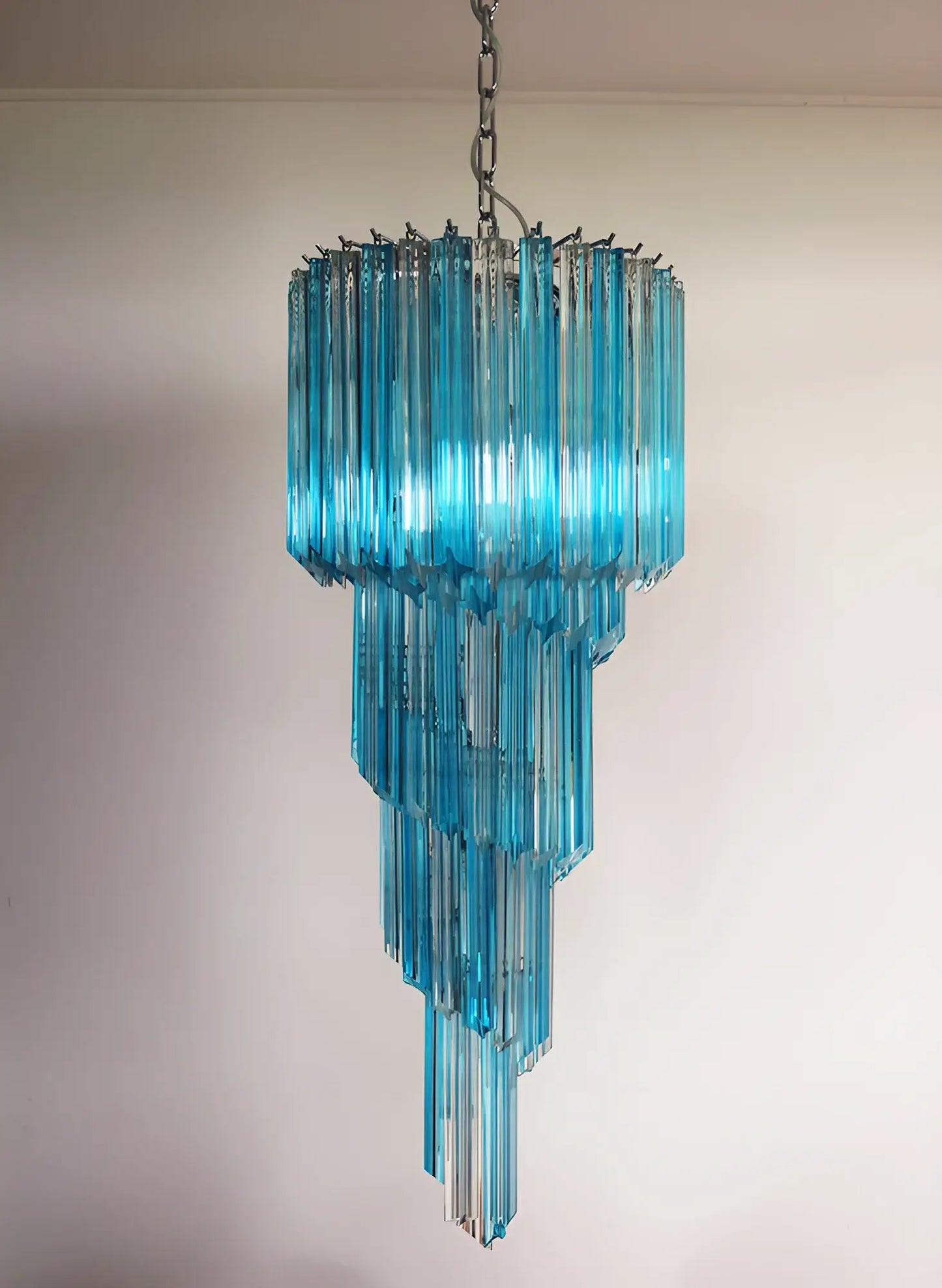 Lámpara de araña de cristal azul transparente Murano Spiral Prism