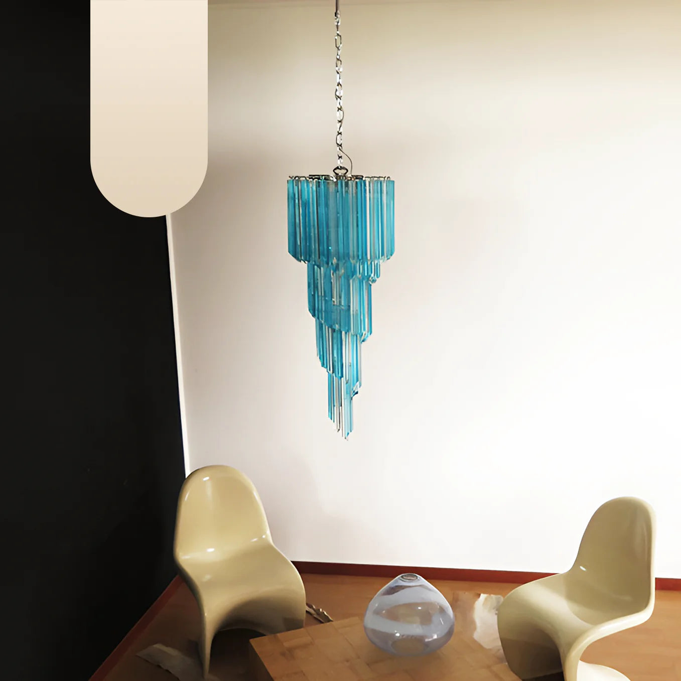 Lámpara de araña de cristal azul transparente Murano Spiral Prism