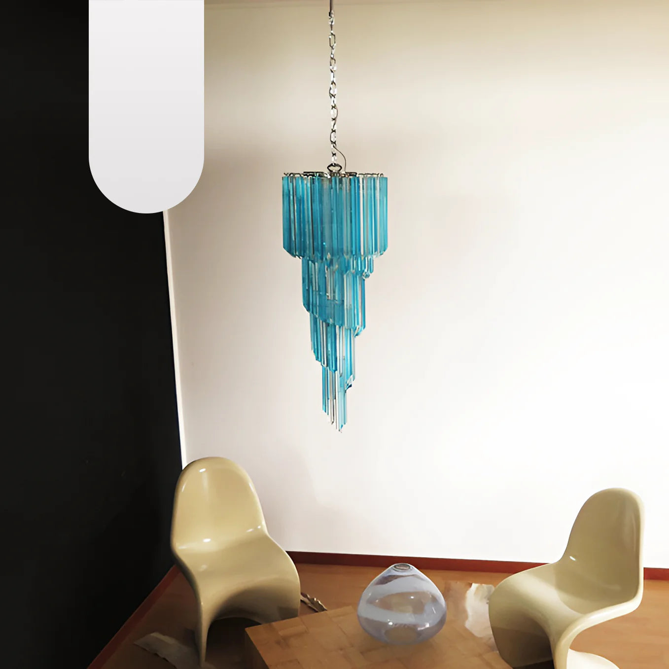 Lámpara de araña de cristal azul transparente Murano Spiral Prism