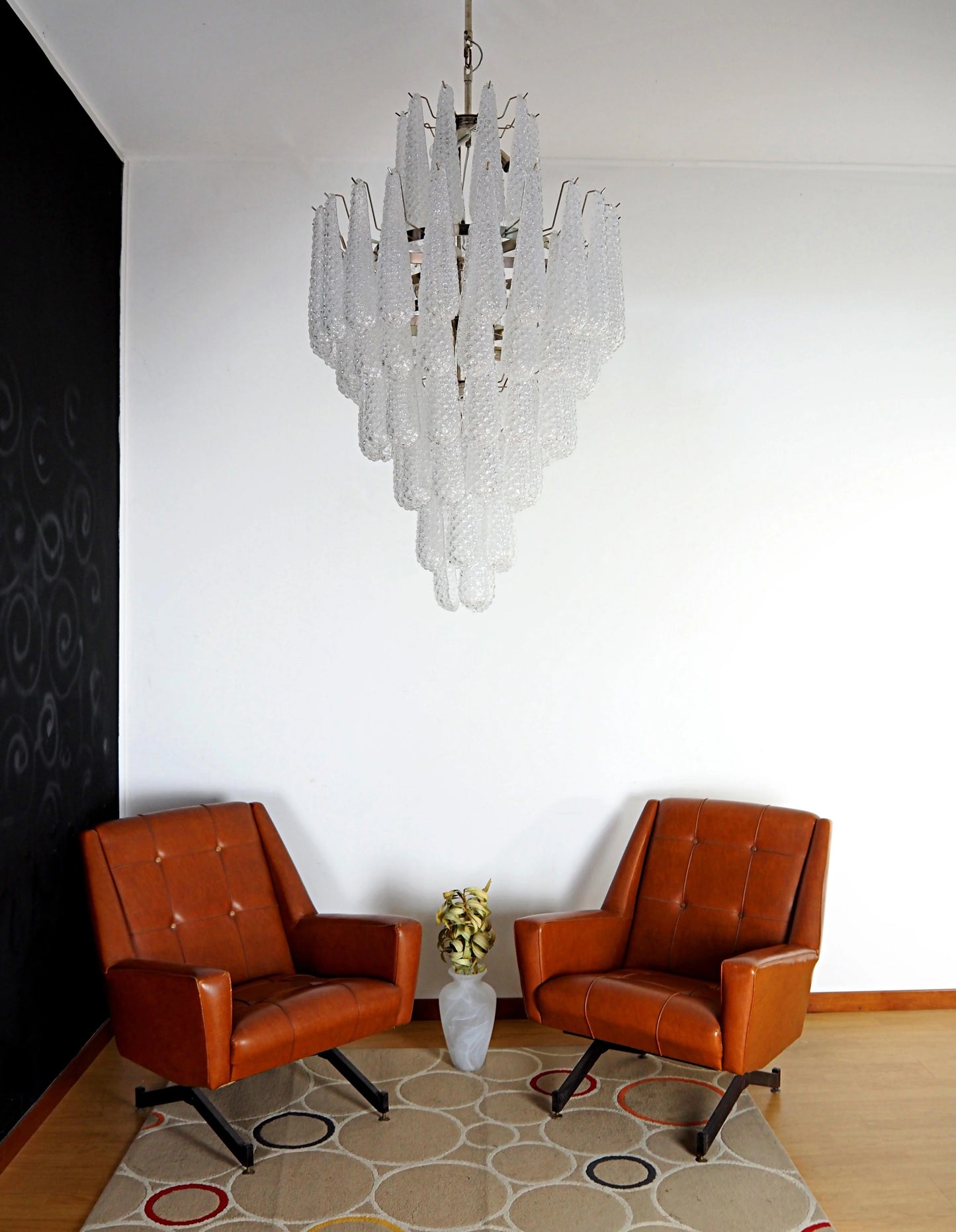 Lámpara de araña de cristal con pétalos transparentes de Murano
