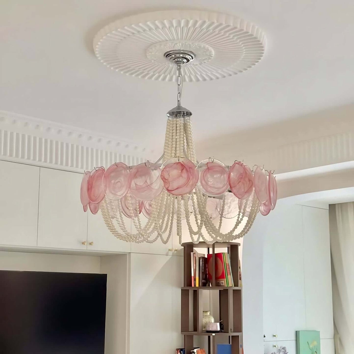 Araña de cristal rosa en forma de disco Murano