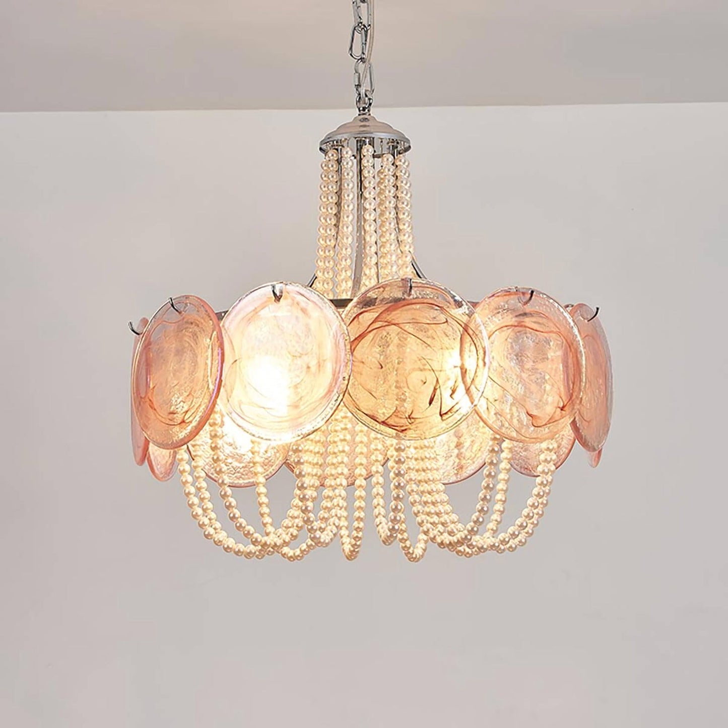 Araña de cristal rosa en forma de disco Murano