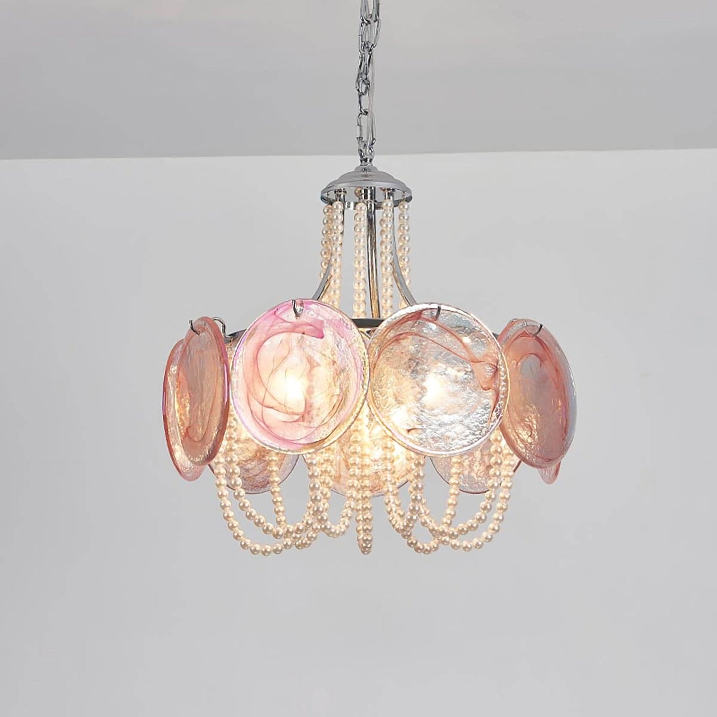 Araña de cristal rosa en forma de disco Murano