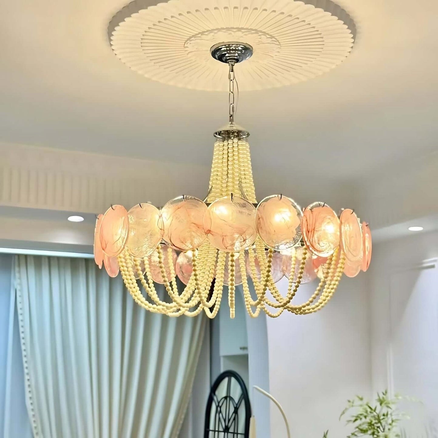 Araña de cristal rosa en forma de disco Murano