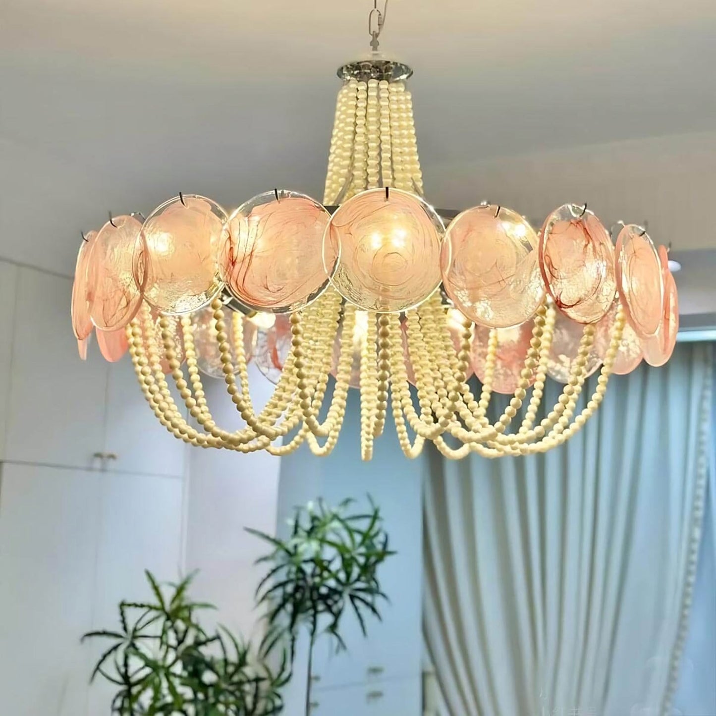 Araña de cristal rosa en forma de disco Murano