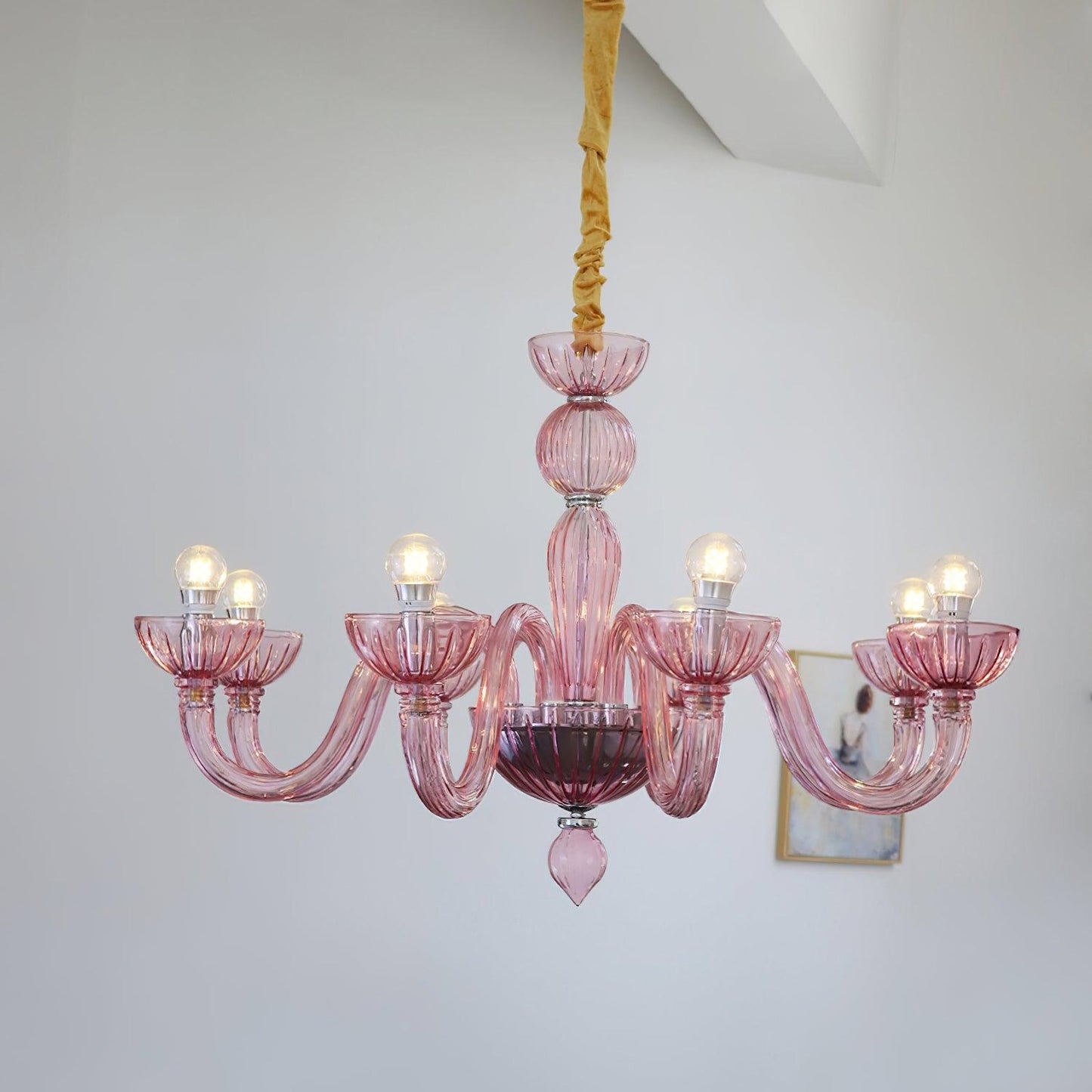 Lámpara de araña Ares de cristal de Murano rosa