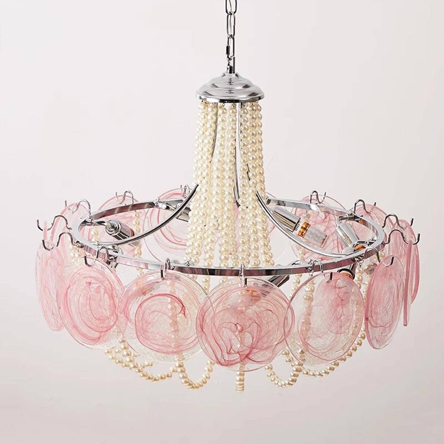 Araña de cristal rosa en forma de disco Murano