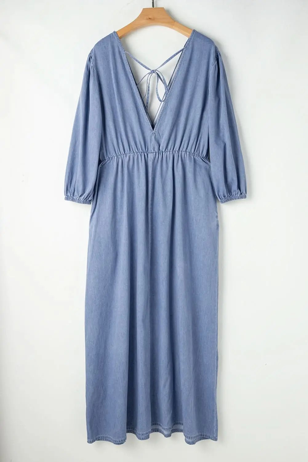 Dresses Love Salve Chambray Blue Dress Women's Daily Maxi Dress Deep V, Bracelet Sleeves