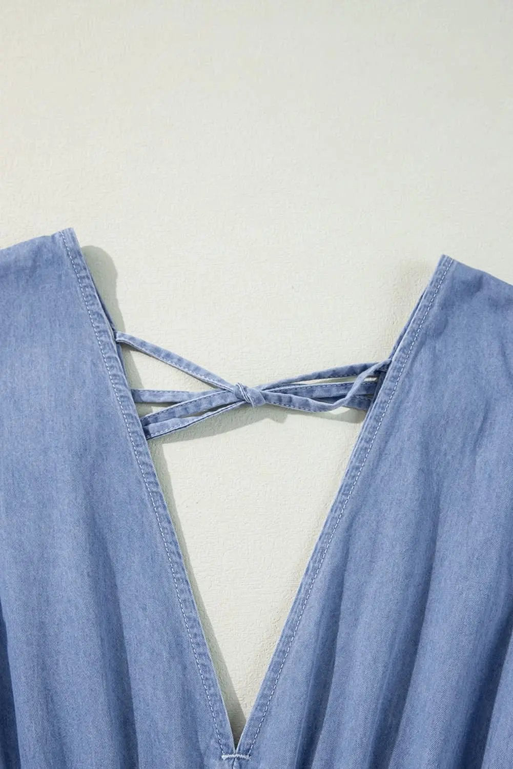 Dresses Love Salve Chambray Blue Dress Women's Daily Maxi Dress Deep V, Bracelet Sleeves