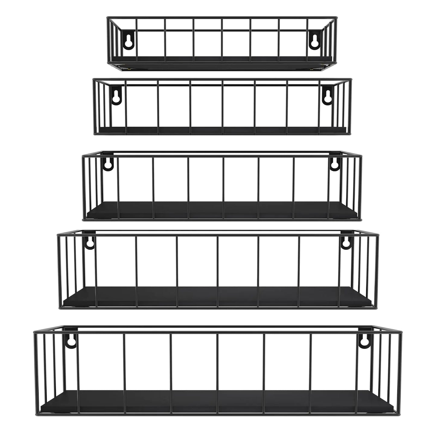 CRUGLA Black Floating Shelves Wall Mounted Set of 5 Hanging Wall Shelf with Rail for Bathroom Bedroom Living Room Kitchen