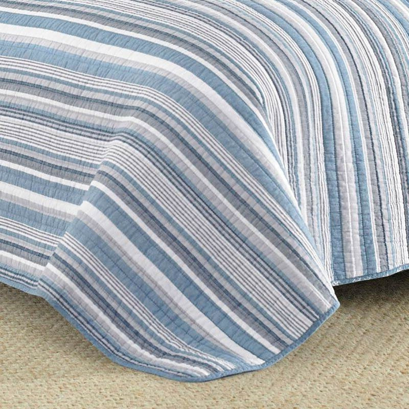 Juego de colcha reversible de 3 piezas de algodón 100% con anclas náuticas en tonos azules, tamaño Full/Queen