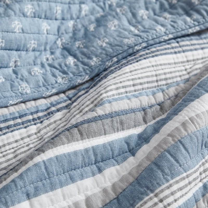 Juego de colcha reversible de 3 piezas de algodón 100% con anclas náuticas en tonos azules, tamaño Full/Queen