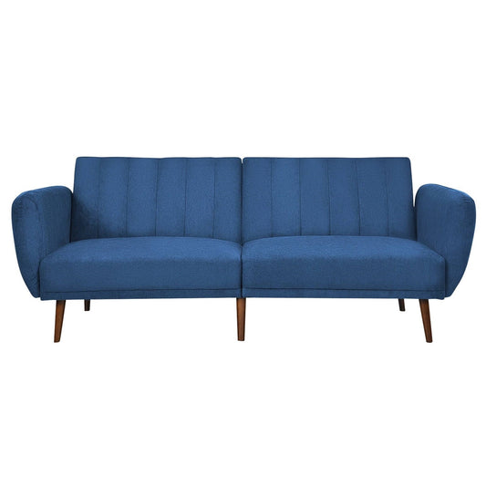 Sofá Cama Tapizado en Lino Azul Moderno Escandinavo con Patas de Madera
