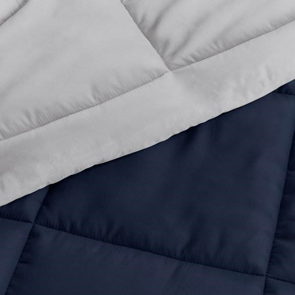 Juego de edredón reversible de microfibra de 3 piezas tamaño matrimonial/queen en azul marino y gris