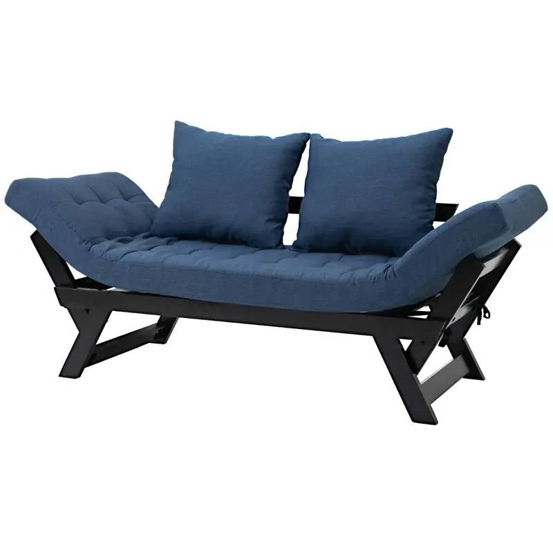 Cama Chaise Longue Sofá Convertible 3 en 1 Azul Marino/Negro con 2 Almohadas Grandes