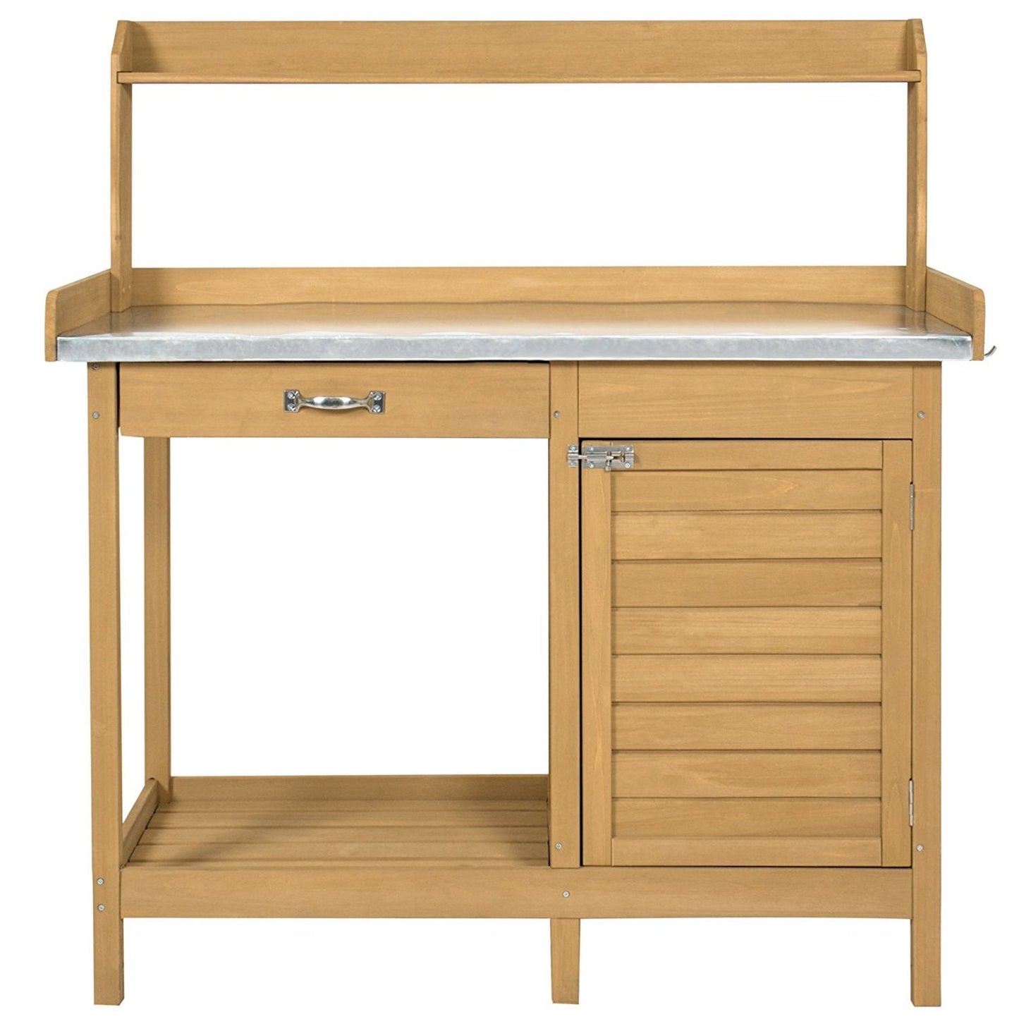 Mesa de trabajo para jardín con cubierta metálica de madera de abeto natural
