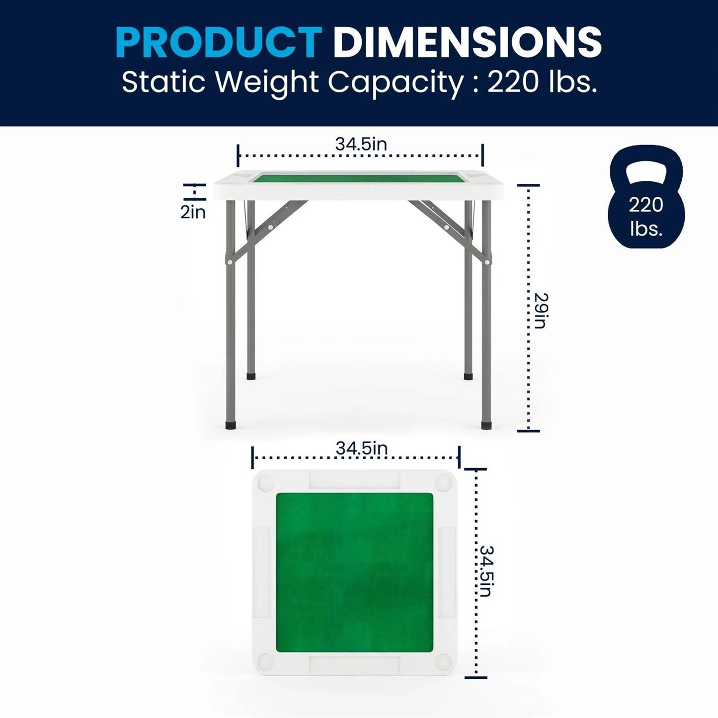 Mesa de póquer cuadrada plegable para juegos de 4 jugadores con tapete de fieltro verde y portavasos