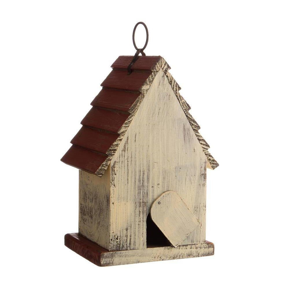 Casita de pájaros de madera maciza con forma de A para exteriores con techo de lamas color terracota