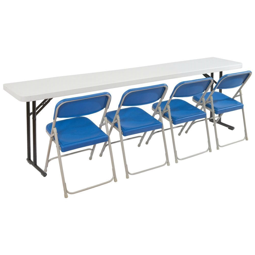 Mesa plegable con tablero de plástico gris rectangular de 72 pulgadas y estructura de acero