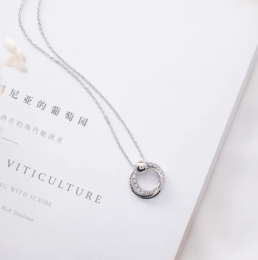 Circle Sparkling Diamond Earrings and Necklace Set
