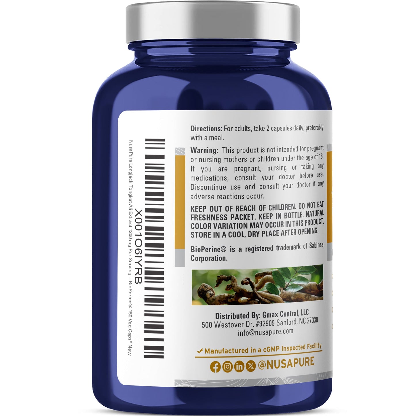 NusaPure Longjack Tongkat Ali 1,300mg 150 Veggie Caps (Non-GMO, Gluten Free) Bioperine