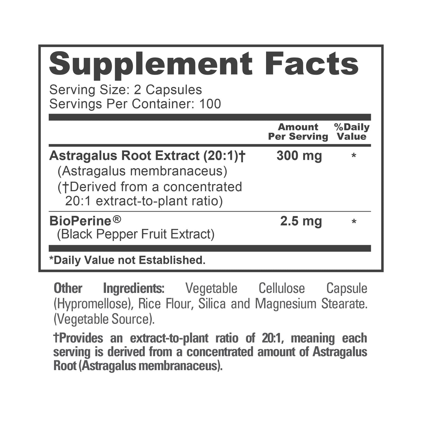 NusaPure Astragalus 20:1 Extract, 300 mg Per Serving, 200 Veggie Capsules, Vegan, Non-GMO & Bioperine