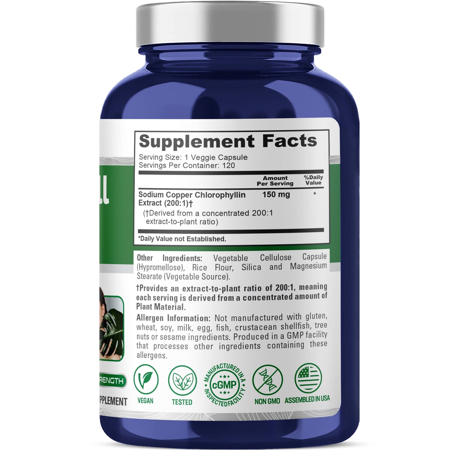 NusaPure Chlorophyll 200:1 Extract, 150 mg per Capsule 120 Vegetarian Caps (Non-GMO, Vegan)