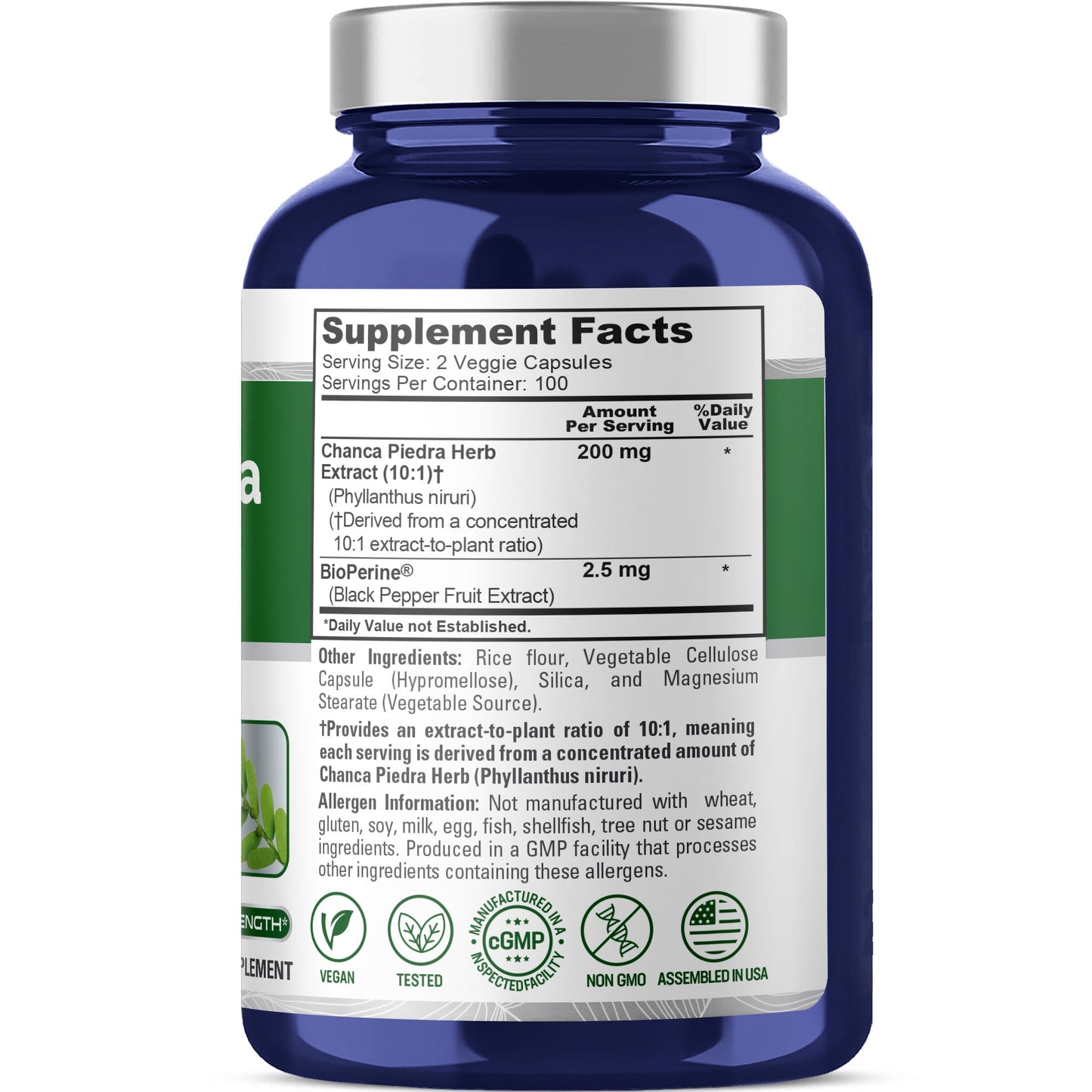 NusaPure Chanca Piedra 200mg | 200 Veggie Caps | Herbal Extract Supplement | Extract 10:1, Non-GMO, Bioperine | 100 Servings per Bottle