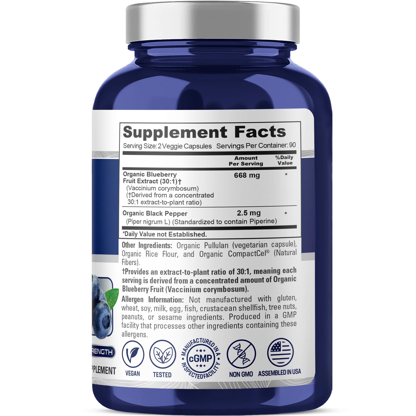 NusaPure Blueberry Concentrate 30:1 Extract, 667 mg 180 Veg Caps Suitable for Vegetarian, Vegan, Non-GMO