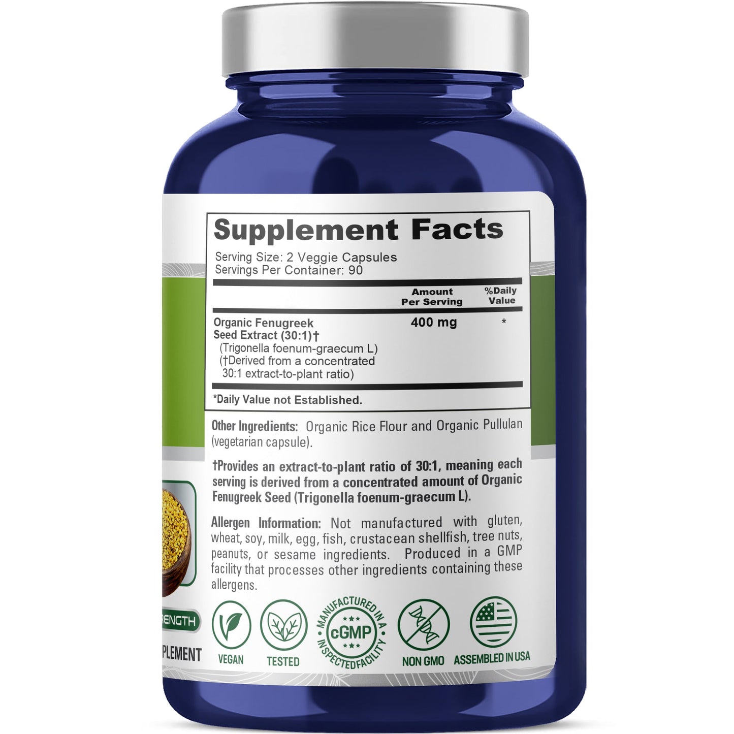 NusaPure Fenugreek Seed 30:1 Extract, 400 mg per Serving, 180 Veggie Capsules – Herbal Supplement – Non-GMO, Vegan