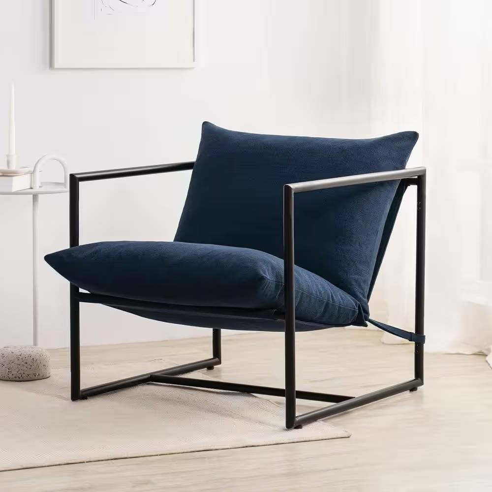 Sillón Moderno Tapizado Azul Marino con Estructura de Metal