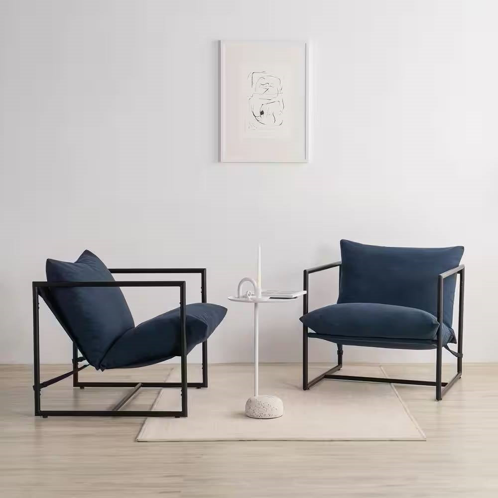Sillón Moderno Tapizado Azul Marino con Estructura de Metal