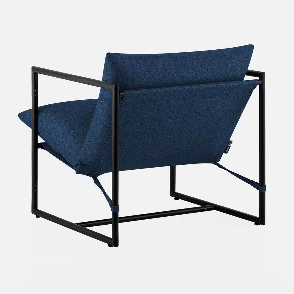 Sillón Moderno Tapizado Azul Marino con Estructura de Metal