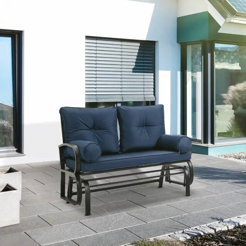 Mecedora doble con planeador para patio y jardín con cojines azul marino