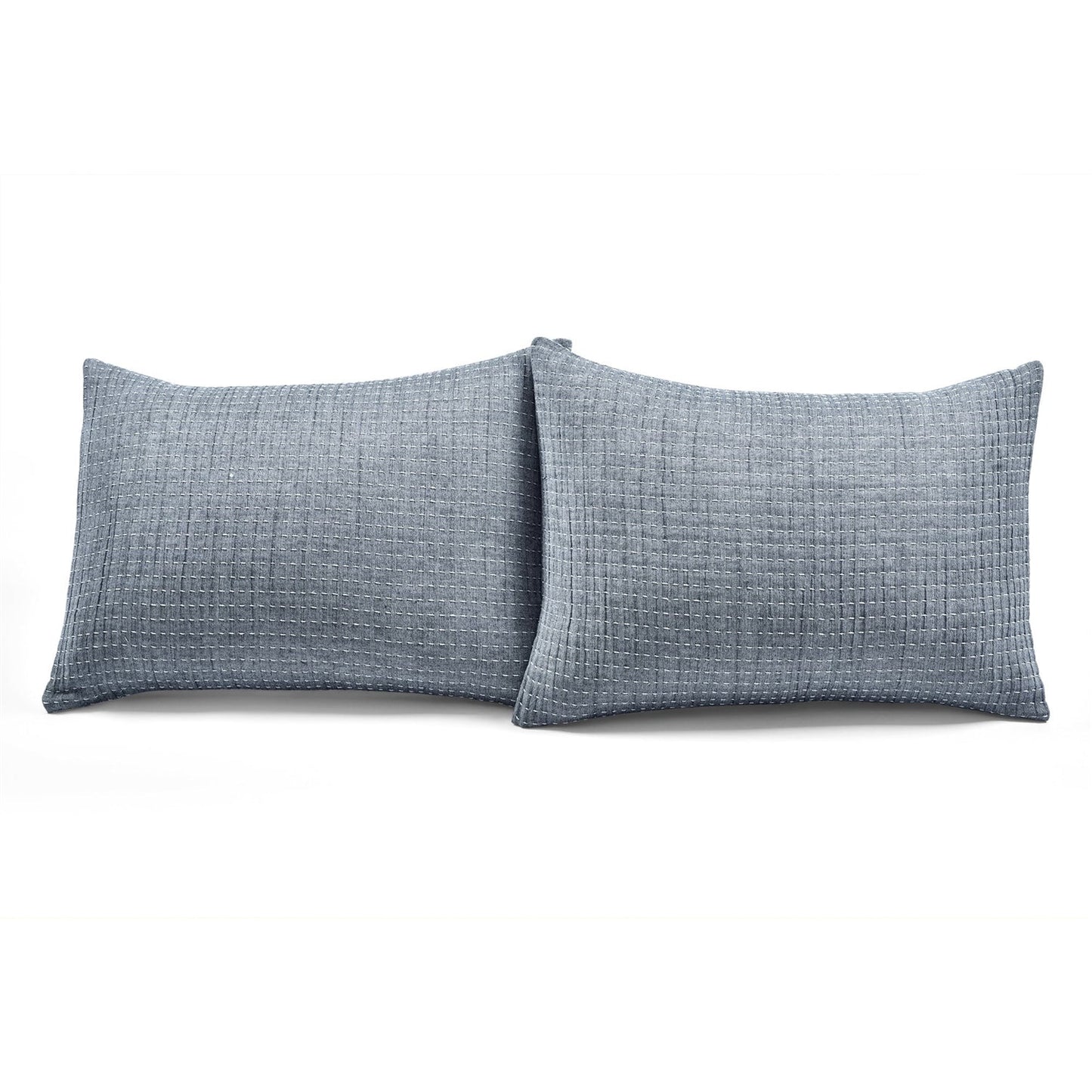 Juego de colcha King Size de algodón tejido reversible de 3 piezas en azul marino y crema