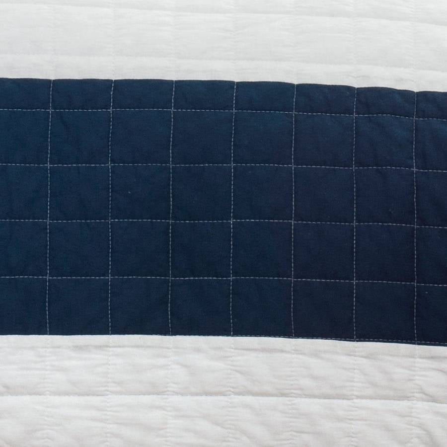 Juego de edredón ligero de algodón de 3 piezas a rayas blanco y azul marino (cama Full/Queen)