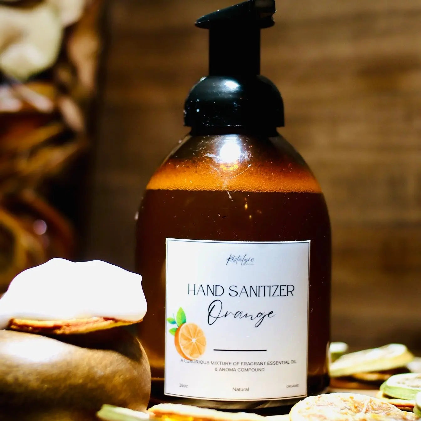 Desinfectante de manos espumoso orgánico natural – 16 oz (Naranja, Menta, Bergamota)