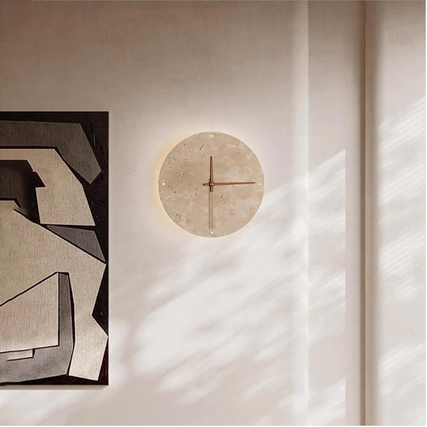 Lámpara de Pared con Reloj de Piedra Natural