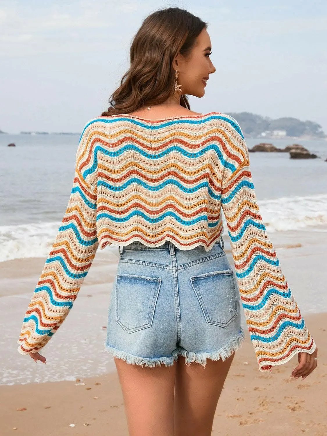 T-Shirts Trendsi swimwear - Nautical striped sheer cover up